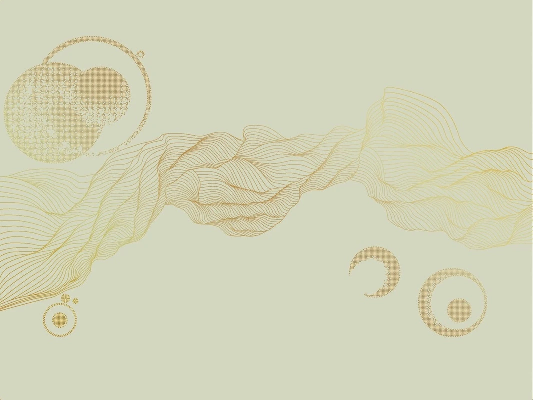 Фотообои на стену - графика, золотые линии, обои с золотыми линиями, обои с золотым рисунком, зеленая, вуаль, шары