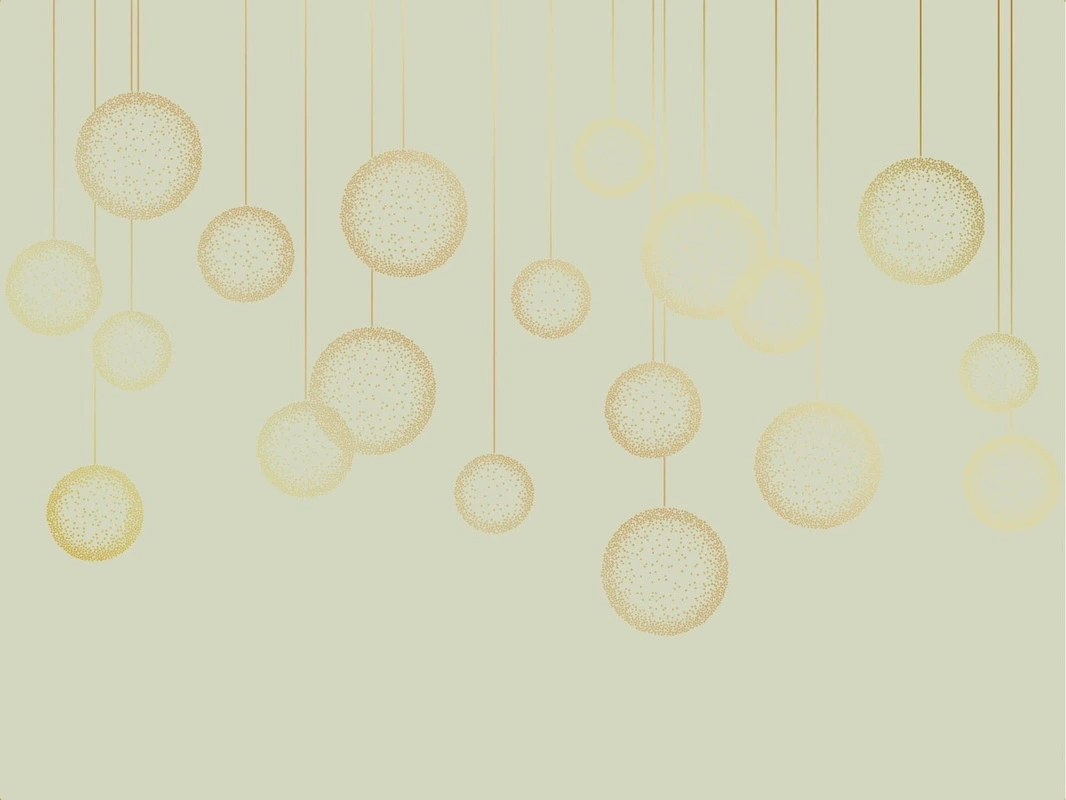 Фотообои на стену - графика, золотые линии, обои с золотыми линиями, обои с золотым рисунком, зеленая, шары, вертикальные линии