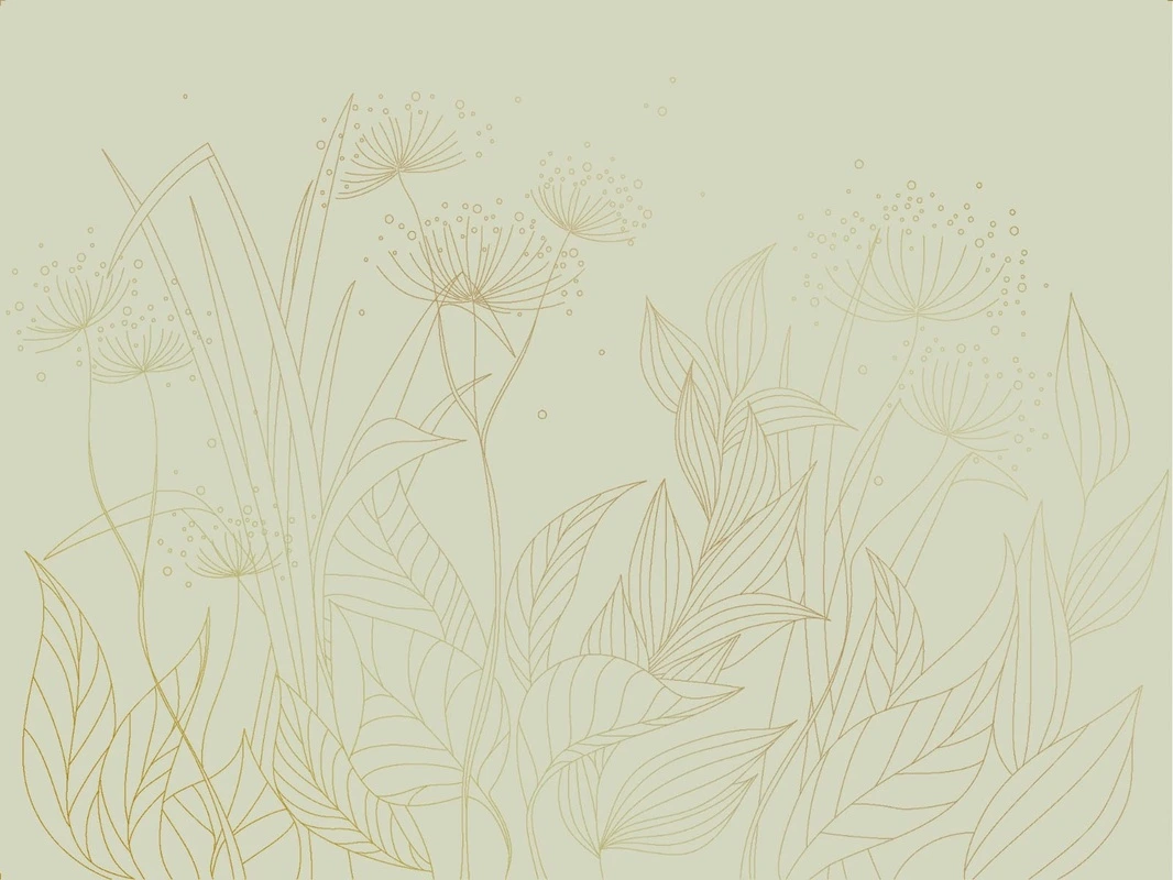 Фотообои на стену - графика, золотые линии, обои с золотыми линиями, обои с золотым рисунком, зеленая, золотые листья, трава