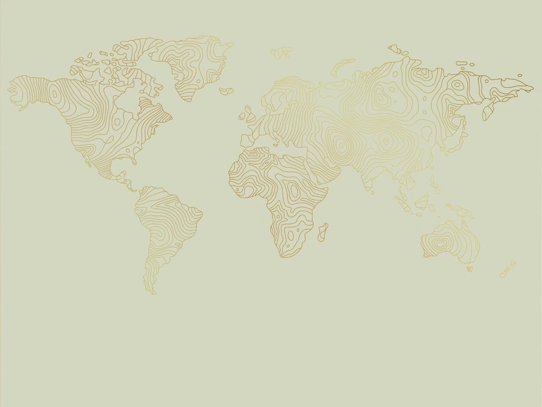 Фотообои на стену - графика, золотые линии, обои с золотыми линиями, обои с золотым рисунком, зеленая, карта мира, карта