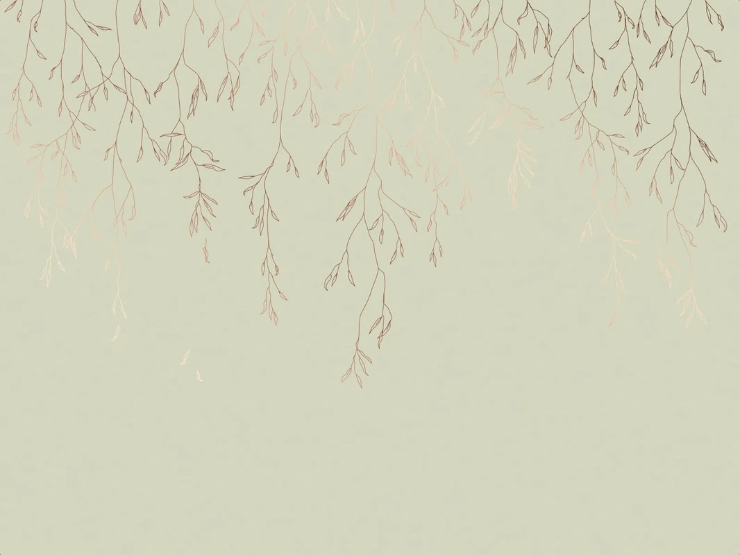 Фотообои на стену - графика, линии, медные, зеленая, ветки, листья