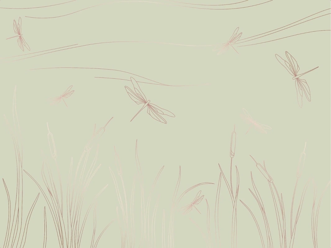 Фотообои на стену - графика, линии, медные, стрекозы, зеленая, трава, стрекоза