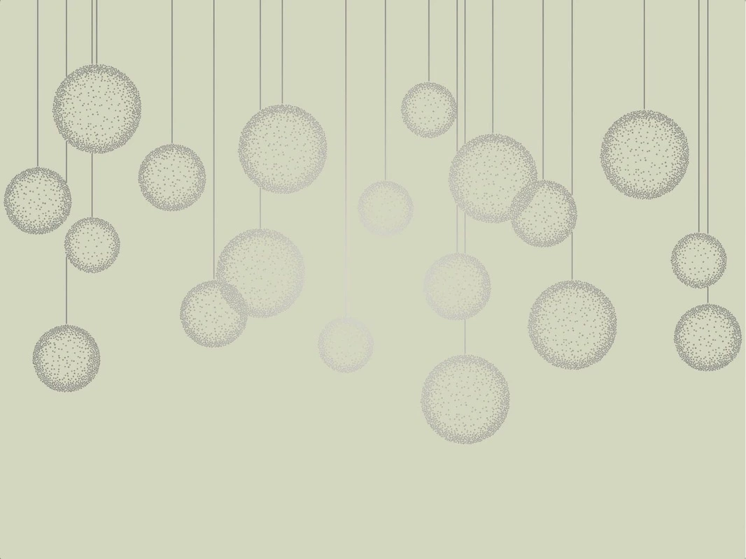 Фотообои на стену - графика, линии, с серебром, зеленая, шары, круги, вертикальные линии