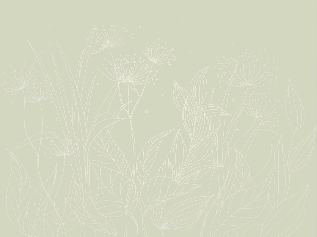 Фотообои на стену - графика, линии, с серебром, зеленая, трава, листья