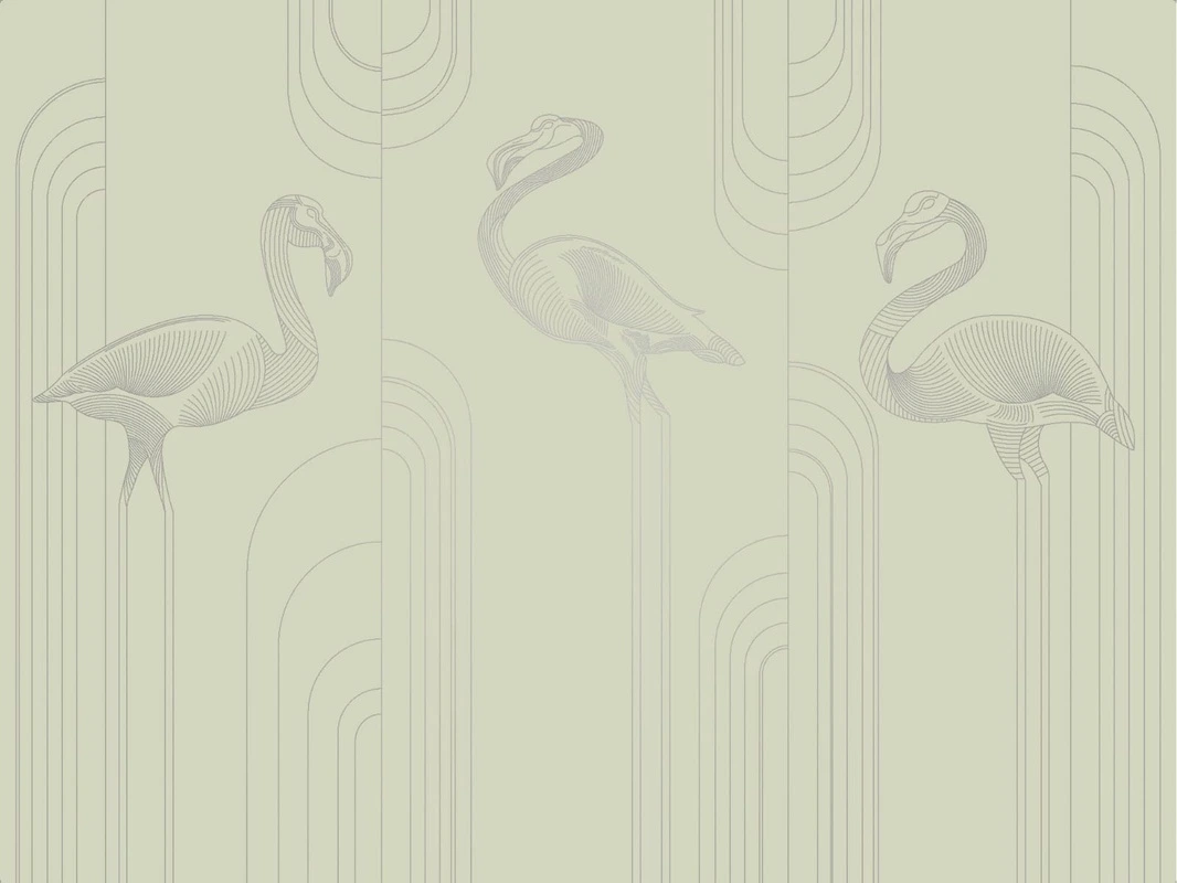 Фотообои на стену - графика, линии, с серебром, зеленая, фламинго
