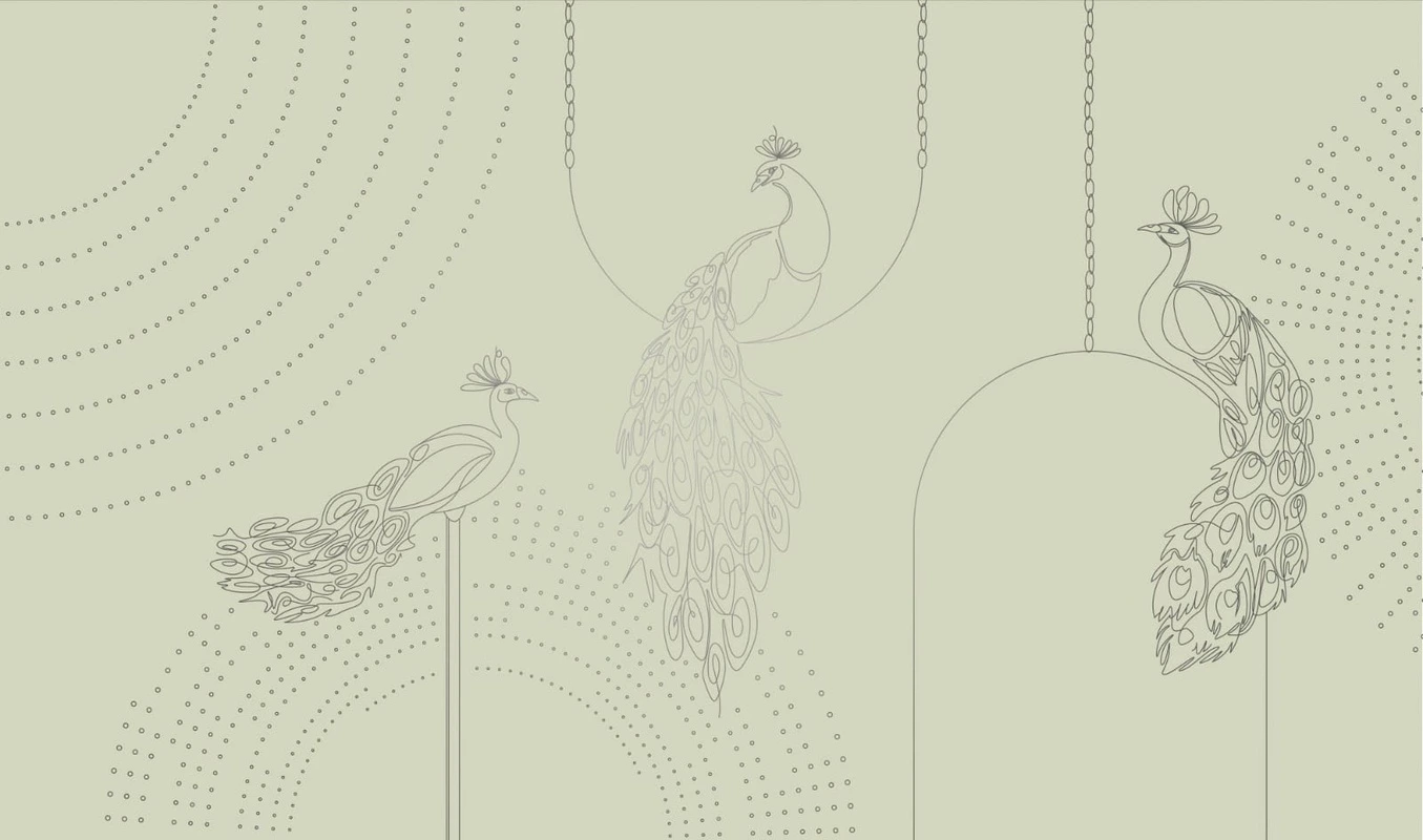 Фотообои на стену - графика, линии, с серебром, зеленая, павлин