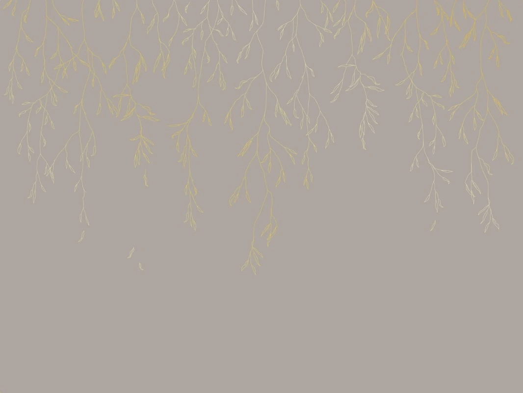 Фотообои на стену - графика, золотые линии, золотые листья, бежевые, коричневые, обои графикой, обои с золотым рисунком, обои для стен с золотом, обои с золотыми линиями, ветки, листья