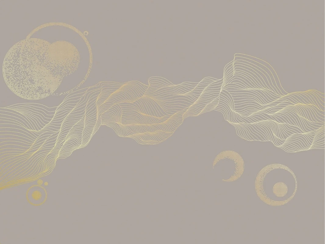 Фотообои на стену - графика, золотые линии, вуаль, шар, бежевые, коричневые, обои графикой, обои с золотыми рисунком, обои для стен с золотом, обои с золотыми линиями