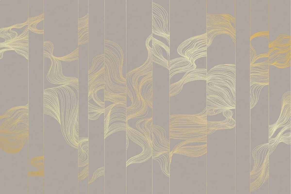Фотообои на стену - графика, волны, золотые волны, золотые линии, бежевые, коричневые, обои графикой, обои с золотым рисунком, обои для стен с золотом, обои с золотыми линиями