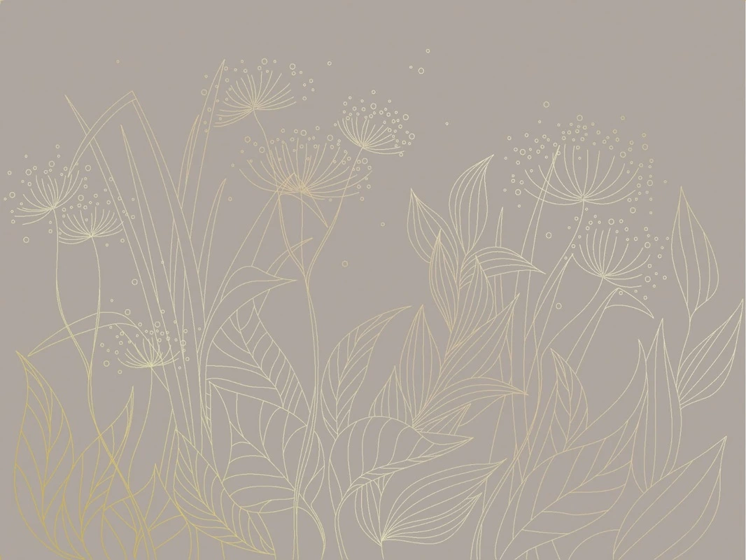 Фотообои на стену - графика, золотые линии, трава, золотые листья, листья, бежевые, коричневые