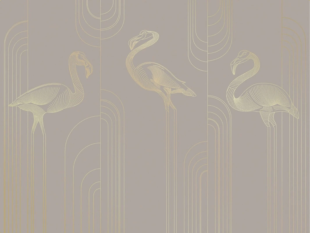 Фотообои на стену - графика, золотые линии, бежевые, коричневые, темные, фламинго