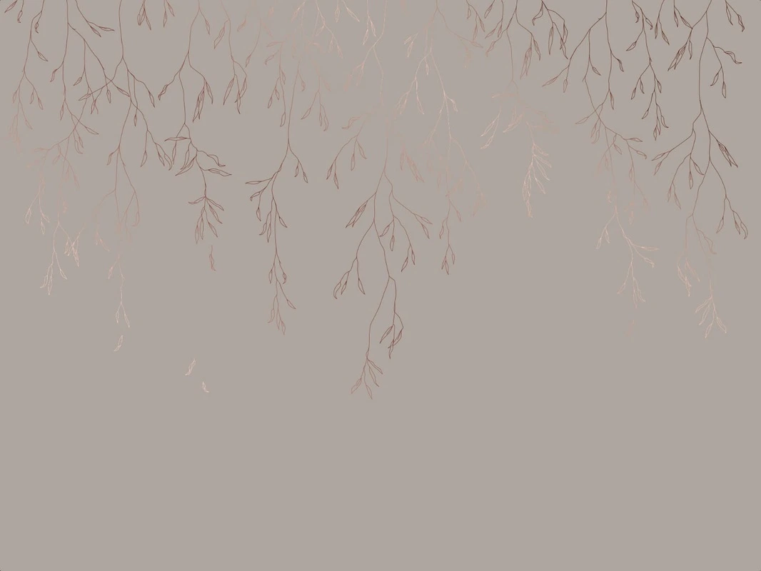 Фотообои на стену - графика, линии, медные обои, медный цвет обои, бежевые, коричневые, ветки, листья