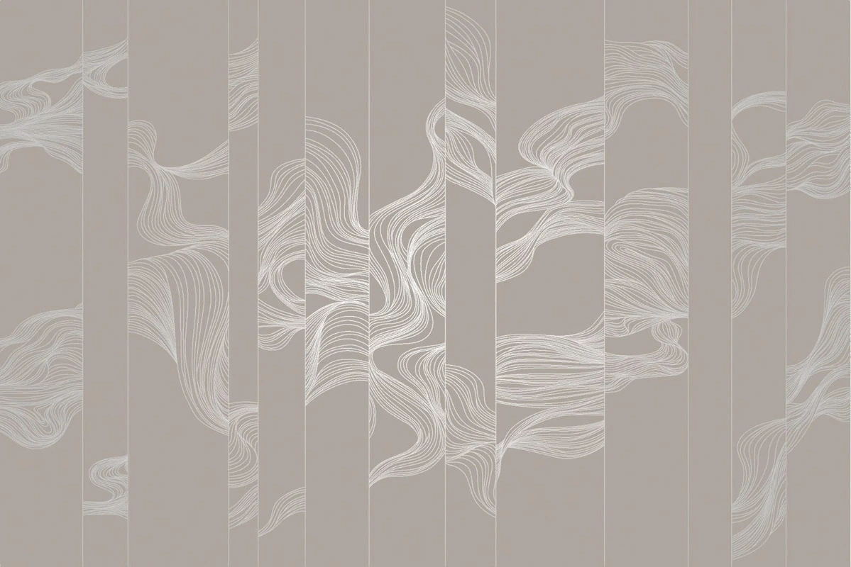 Фотообои на стену - графика, волны, линии, с серебром, бежевые, коричневые, обои с серебром, обои с серебром для стен, вертикальные