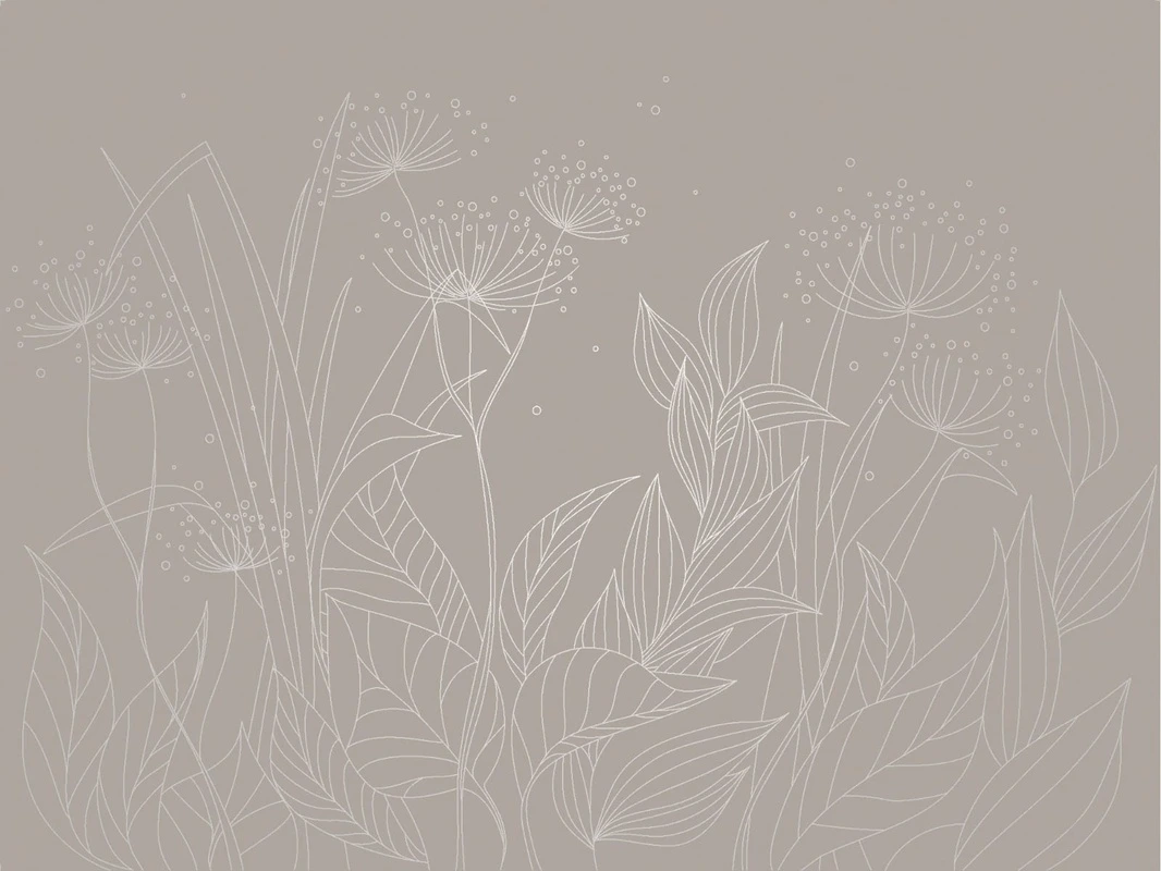 Фотообои на стену - графика, линии, с серебром, трава, листья, бежевые, коричневые