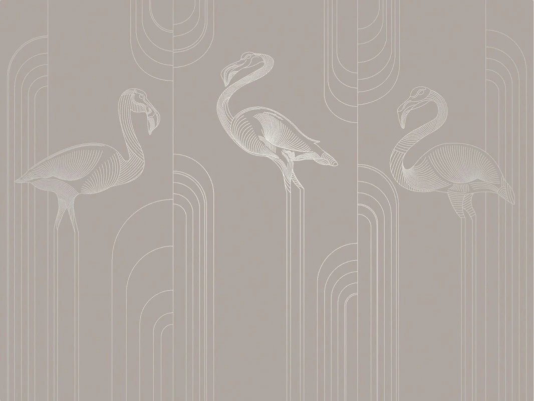 Фотообои на стену - графика, линии, с серебром, фламинго, бежевые, коричневые