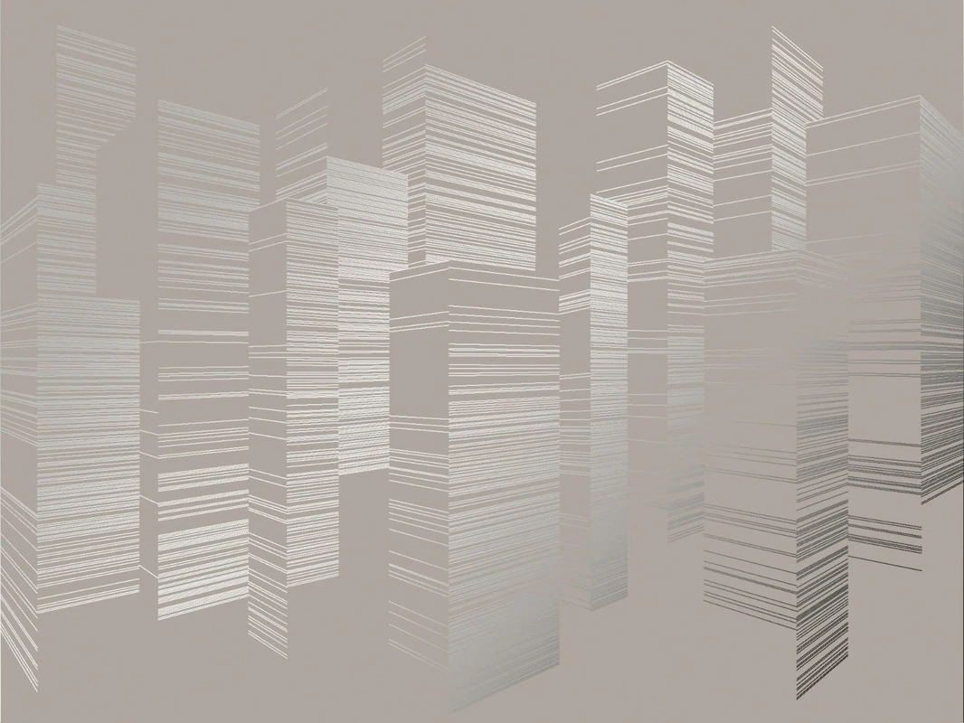 Фотообои на стену - графика, линии, с серебром, город, сити, бежевые, коричневые