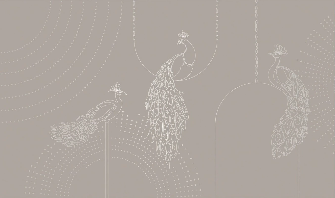 Фотообои на стену - графика, линии, с серебром, павлин, бежевые, коричневые