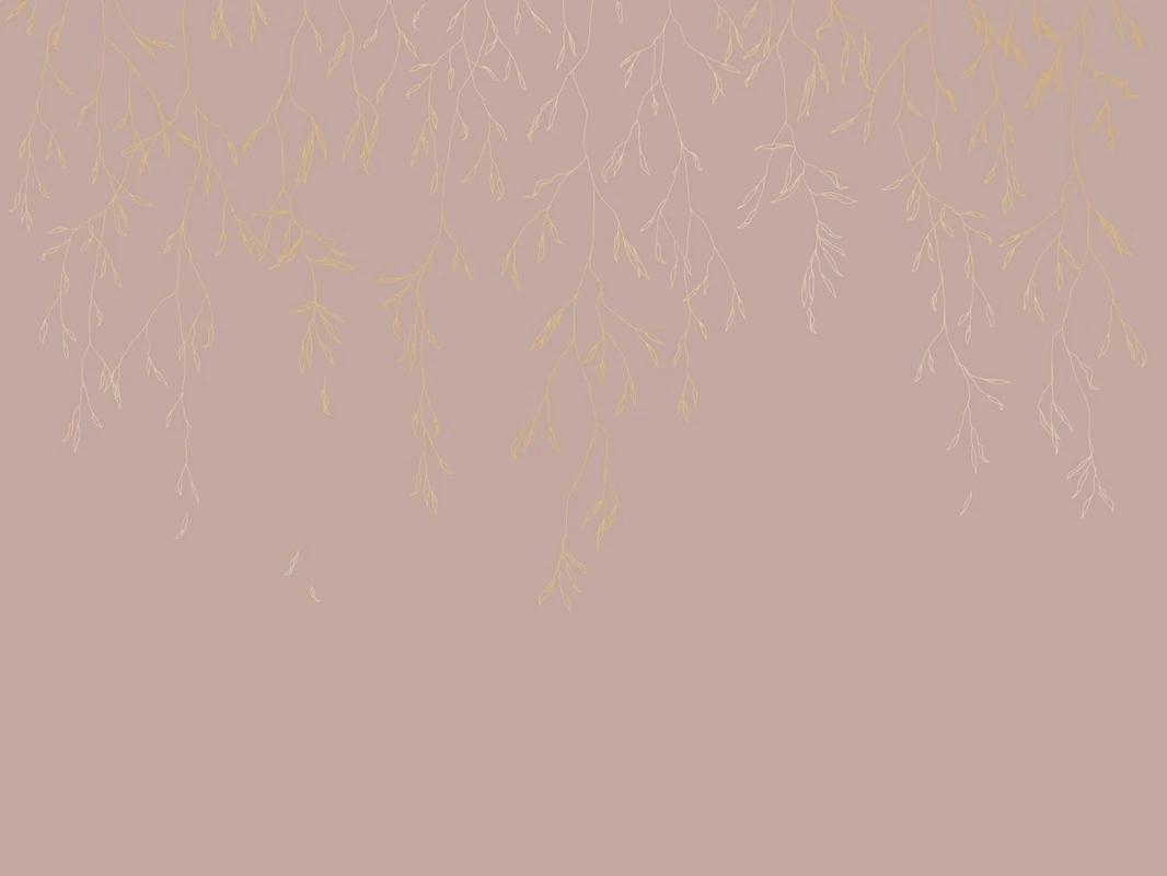 Фотообои на стену - графика, золотые линии, обои с золотыми линиями, обои с золотым рисунком, розовая, ветки, листья