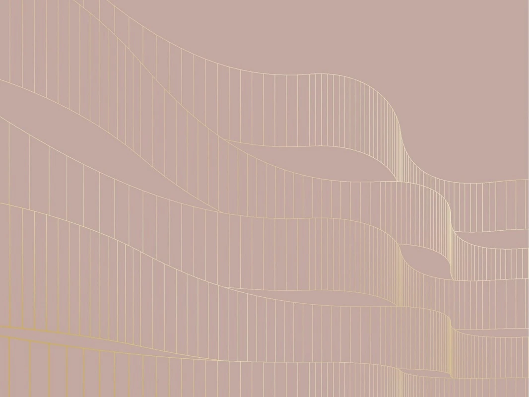 Фотообои на стену - графика, розовая, золотые линии, лента