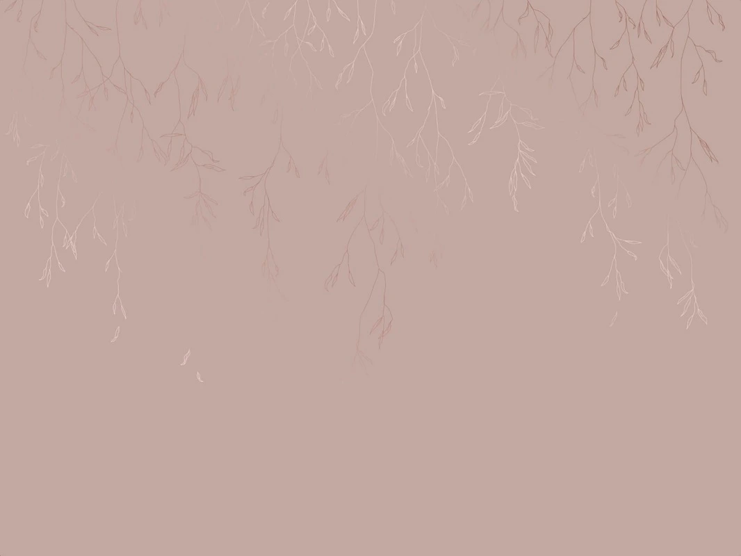 Фотообои на стену - графика, медные обои, розовая, ветки, листья, медный цвет обои