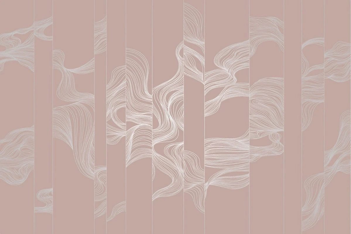 Фотообои на стену - графика, розовая, линии, с серебром, волны, обои с серебром, обои с серебром для стен