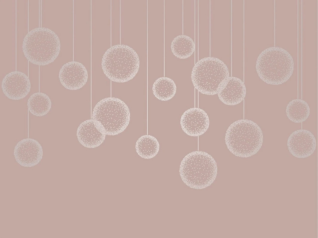 Фотообои на стену - графика, розовая, линии, с серебром, круги, шары, вертикальные линии