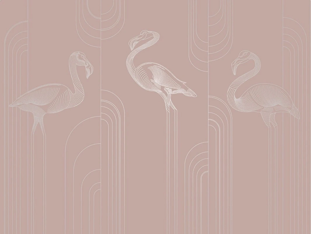 Фотообои на стену - графика, розовая, линии, с серебром, фламинго