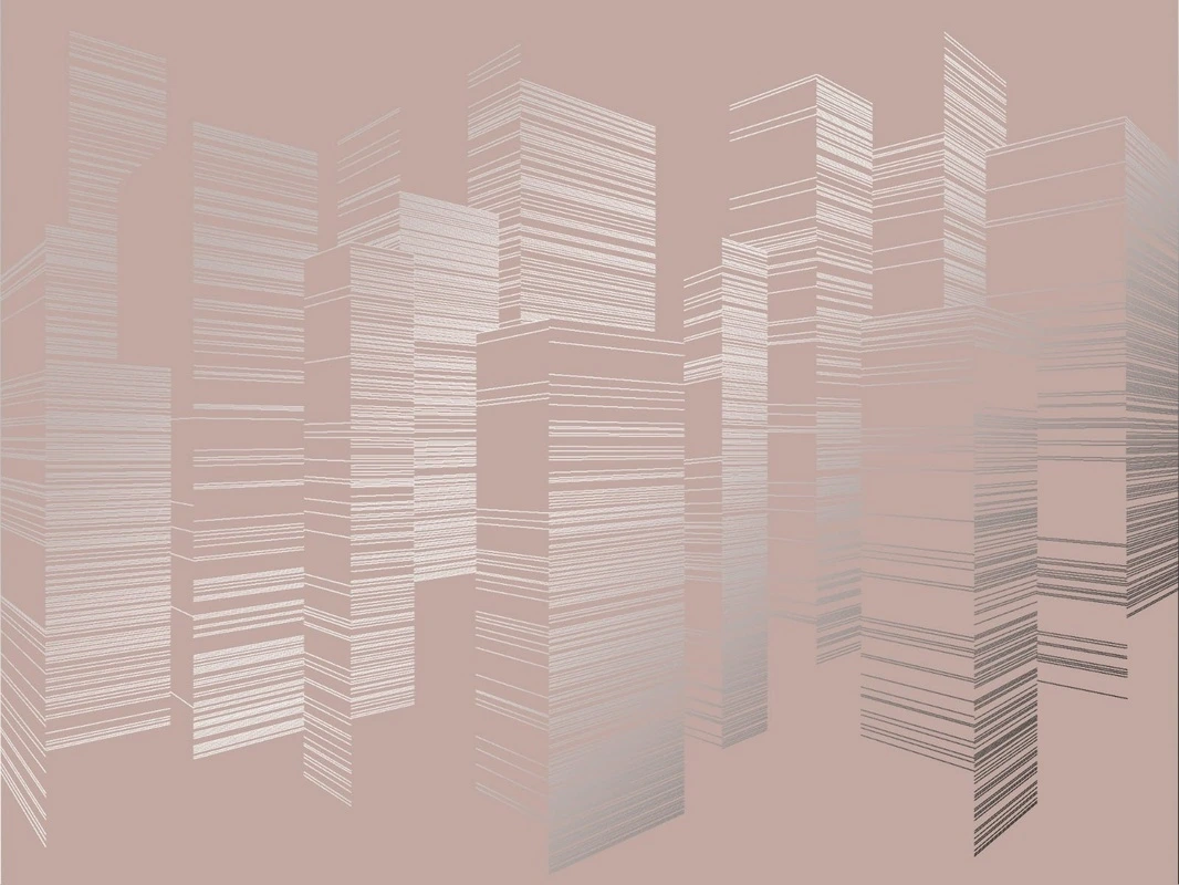 Фотообои на стену - графика, розовая, линии, с серебром, город, сити