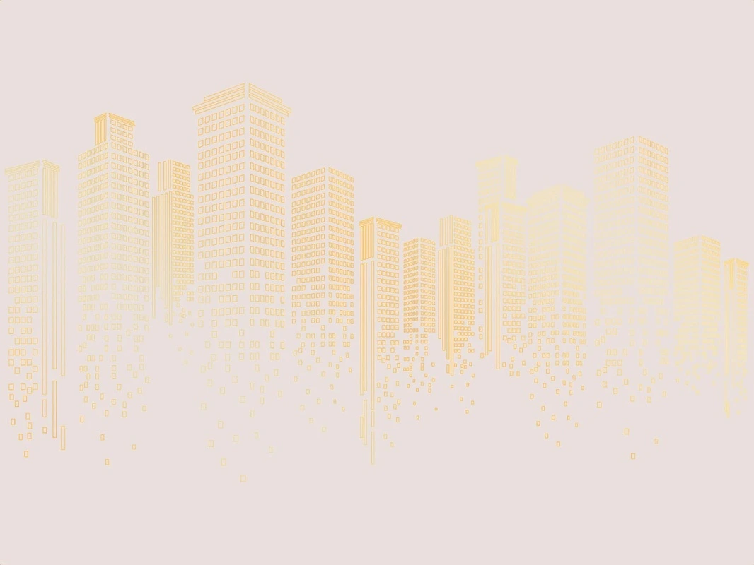 Фотообои на стену - графика, розовая, светлая, золотые линии, город, мегаполис