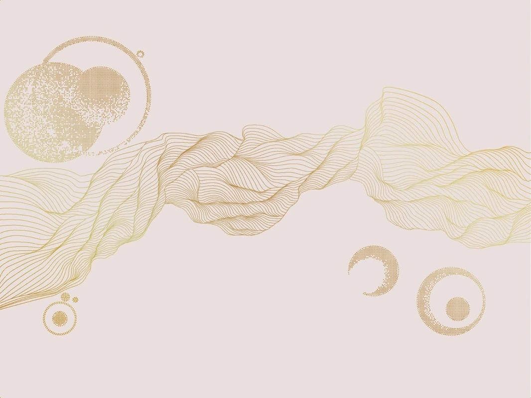 Фотообои на стену - графика, розовая, светлая, золотые линии, вуаль, шары