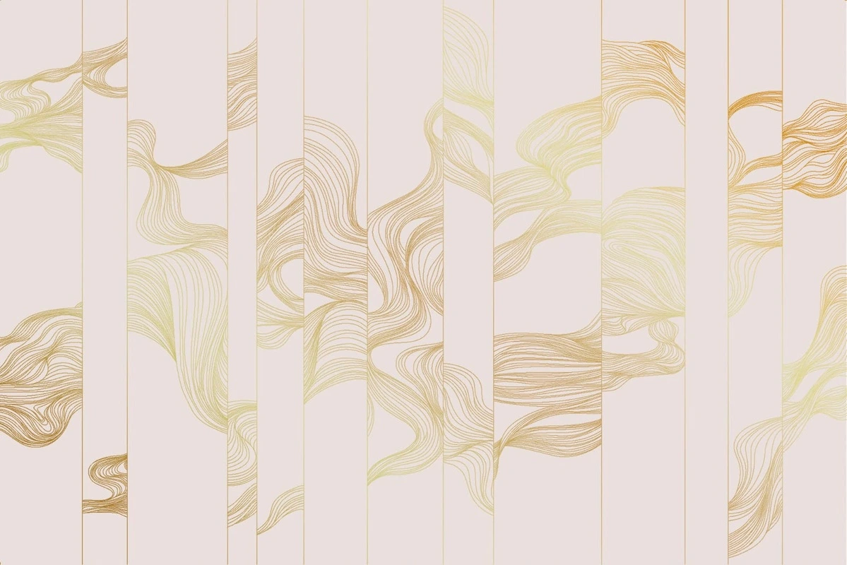 Фотообои на стену - графика, розовая, светлая, золотые линии, волны, вертикальныеграфика, розовая, светлая, золотые линии, волны, вертикальные