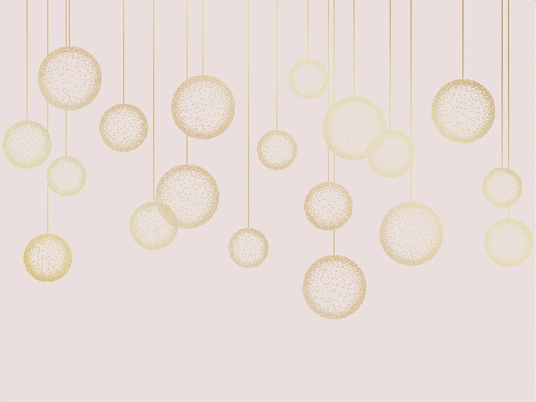 Фотообои на стену - графика, розовая, светлая, золотые линии, вертикальные линии, шары
