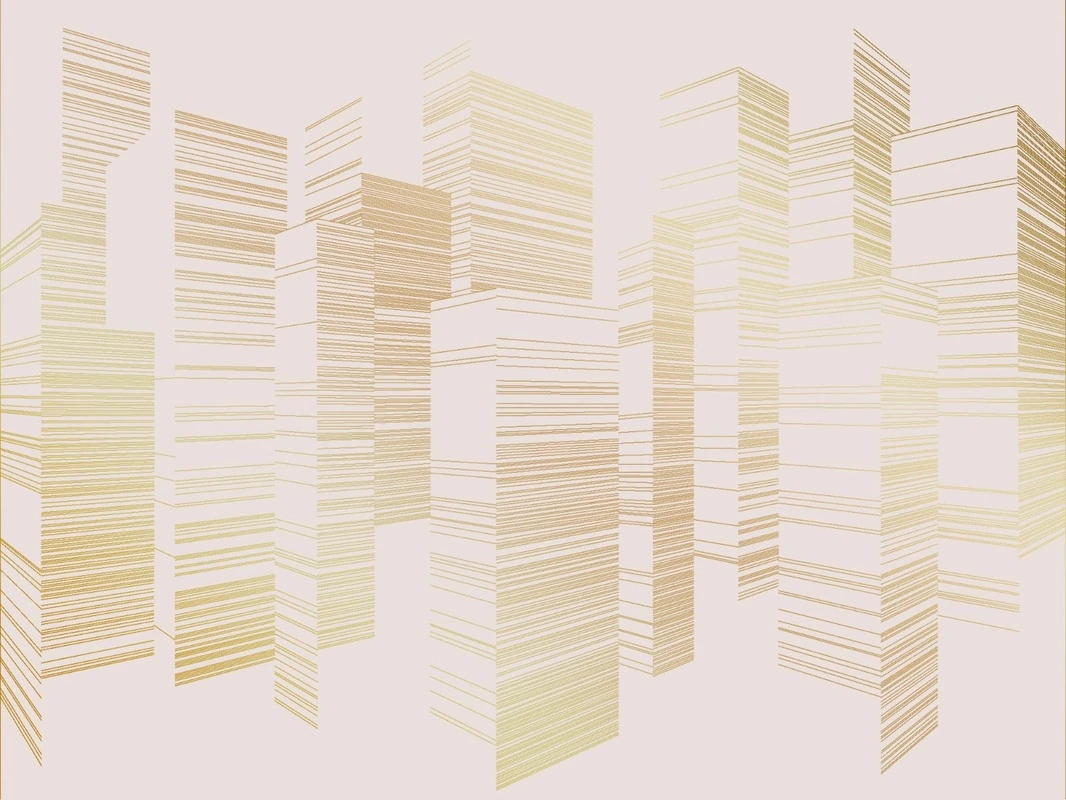 Фотообои на стену - графика, розовая, светлая, золотые линии, город, сити