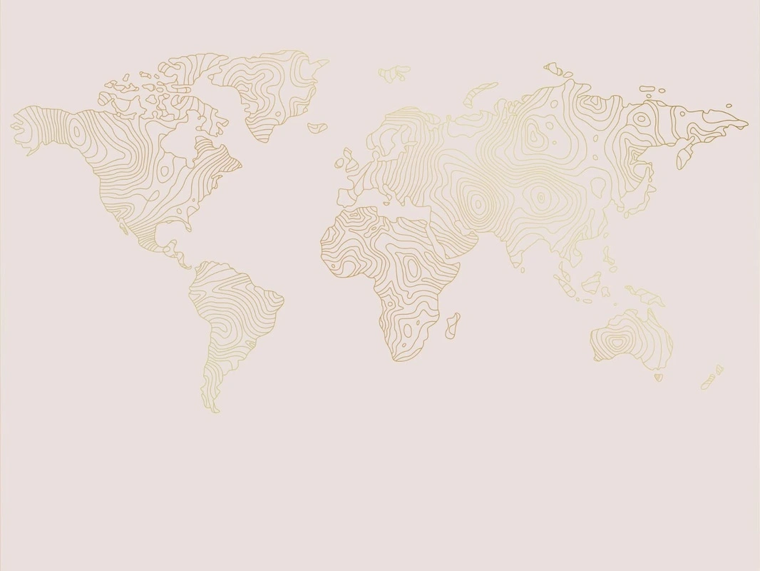 Фотообои на стену - графика, розовая, светлая, золотые линии, карта мира, карта