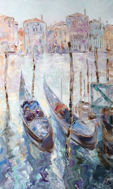 Фотообои на стену - венеция, гондолы, канал, вода, отражения, абстрактная живопись, пастельные тона, светлая палитра, акварельный стиль, мазки мастихином, импрессионизм, городской пейзаж, архитектура, текстура холста, современные картины, расслабляющая атмосфера, для спальни, в прихожую, морская тема, декоративное искусство          Ask ChatGPT