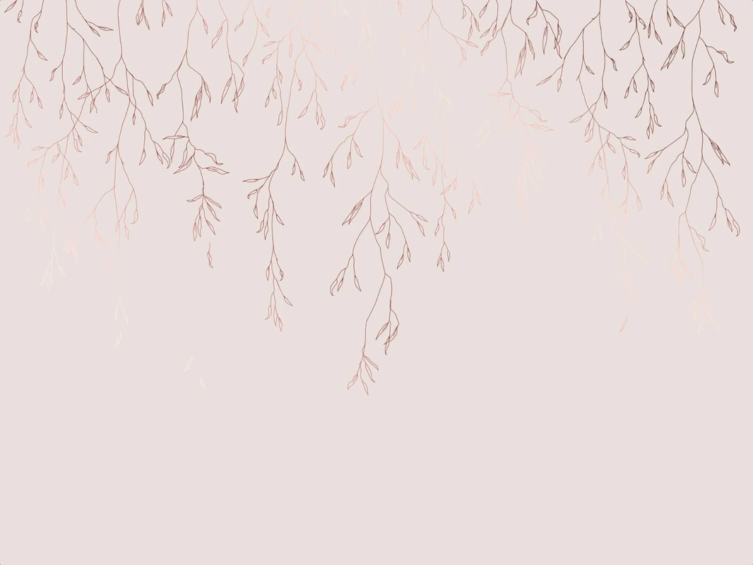 Фотообои на стену - графика, розовая, светлая, медные обои, медный цвет обоев, ветки, листья