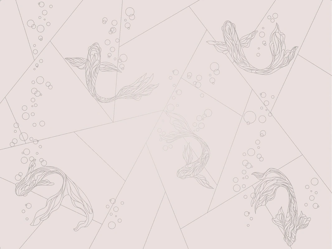 Фотообои на стену - графика, розовая, светлая, с серебром, рыбы