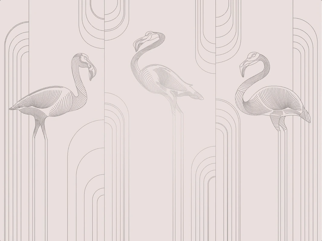Фотообои на стену - графика, розовая, светлая, с серебром, фламинго