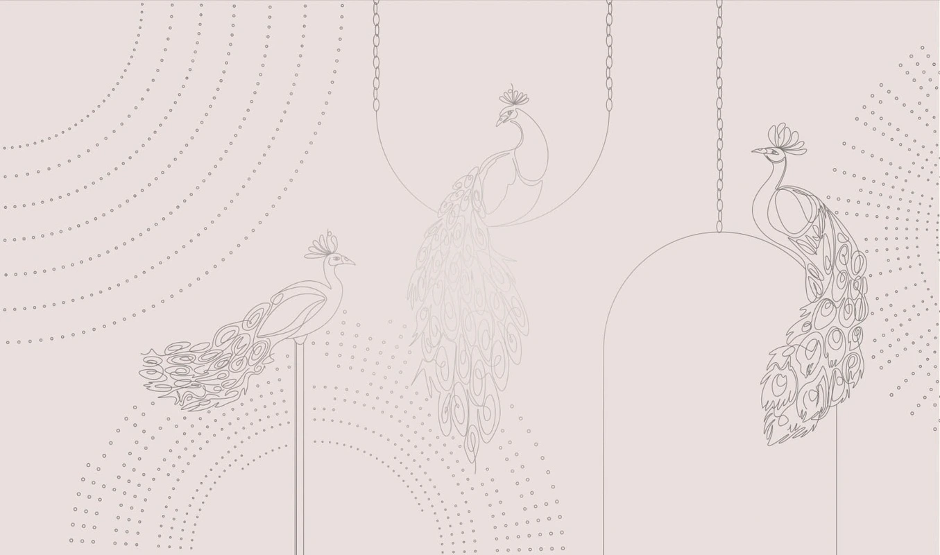 Фотообои и фрески на стену - графика, розовая, светлая, с серебром, обои с серебром, павлин