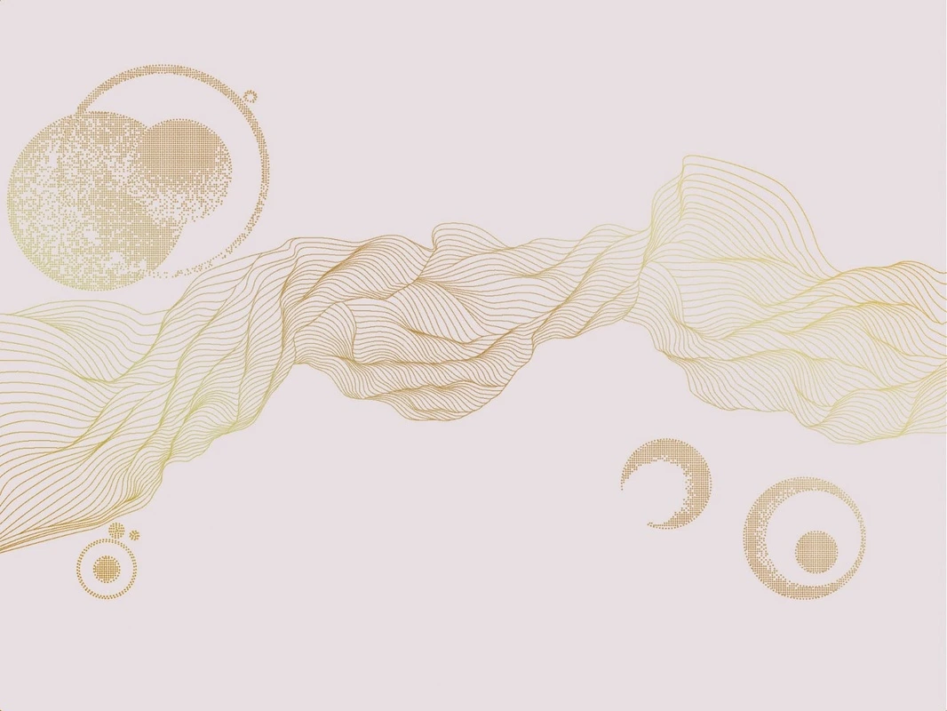 Фотообои на стену - графика, розовая, светлая, белая, золотые линии, вуаль, шар, круг
