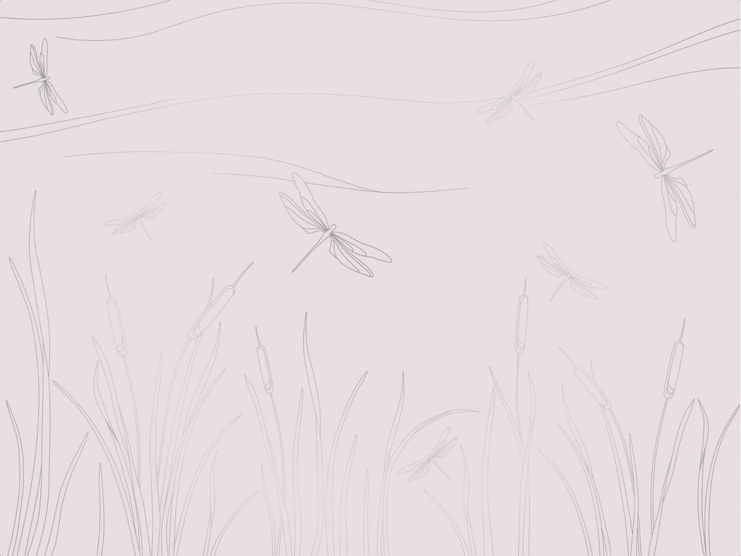 Фотообои на стену - графика, светлая, в комнату девочке, белая, с серебром, трава, стрекозы