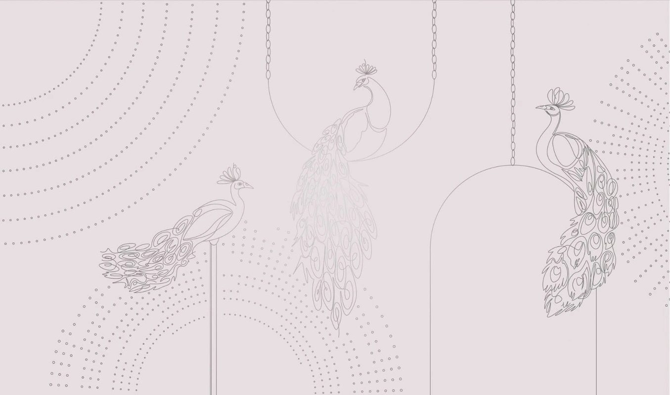 Фотообои на стену - графика, светлая, белая, розовая, с серебром, павлины