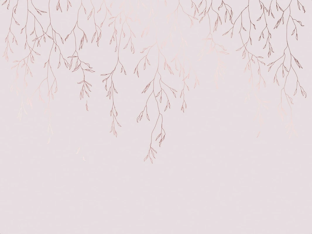 Фотообои на стену - графика, светлая, белая, медные, линии, ветки, листья