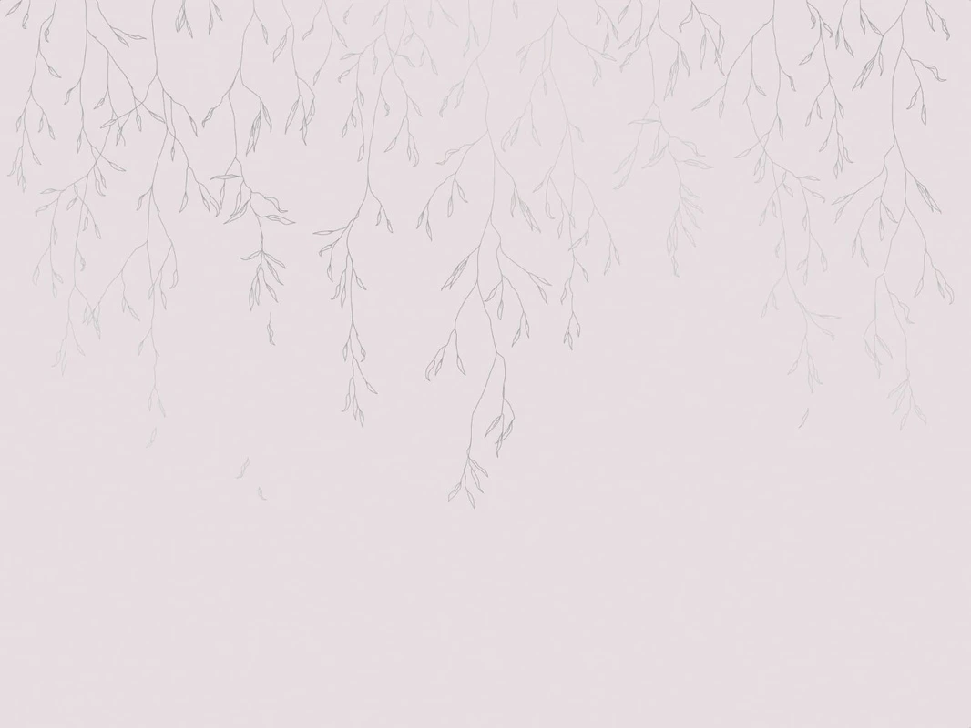 Фотообои на стену - графика, белая, светлая, розовая, серебряные листья, ветки, листья, линии