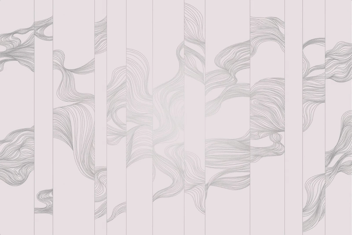Фотообои на стену - графика, белая, светлая, розовая, волны, вертикальные, с серебром