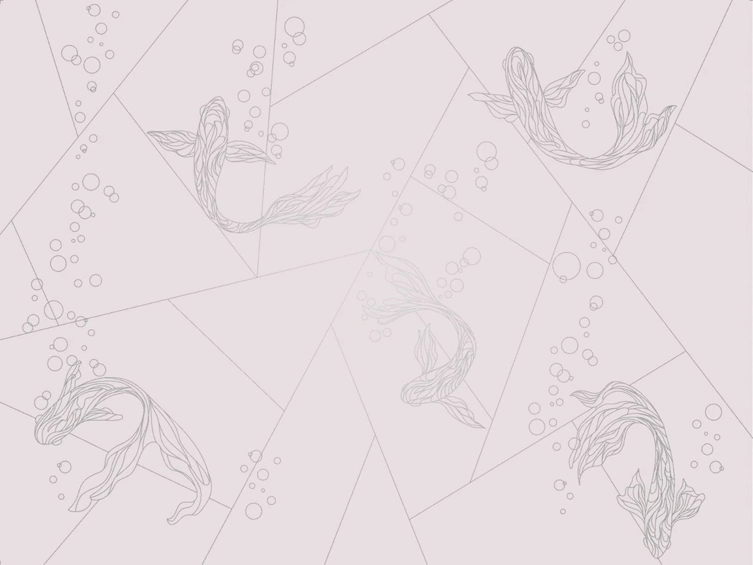 Фотообои на стену - графика, белая, с серебром, рыбы