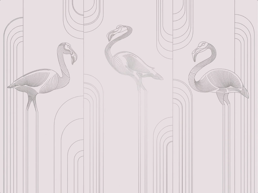 Фотообои на стену - графика, белая, с серебром, фламинго