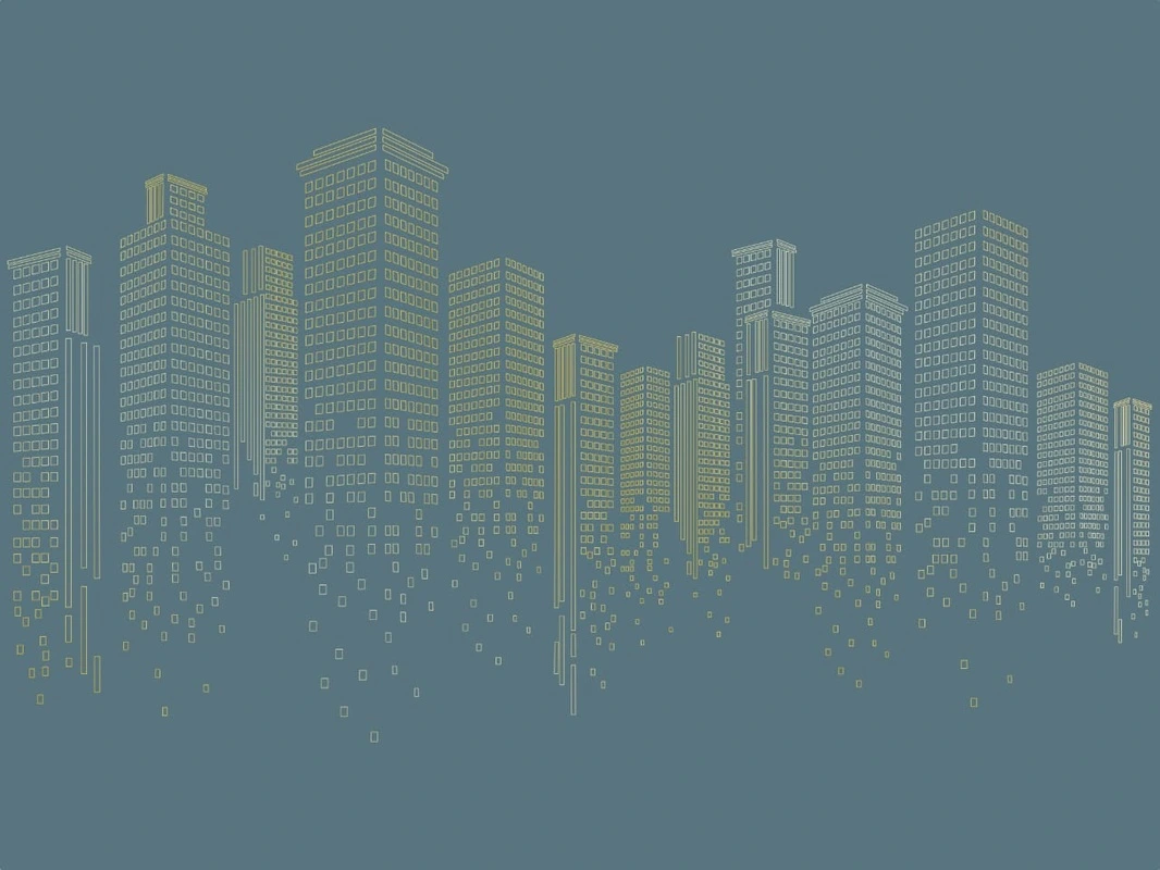 Фотообои на стену - графика, золотые линии, город, мегаполис, сити, бирюзовые, темные