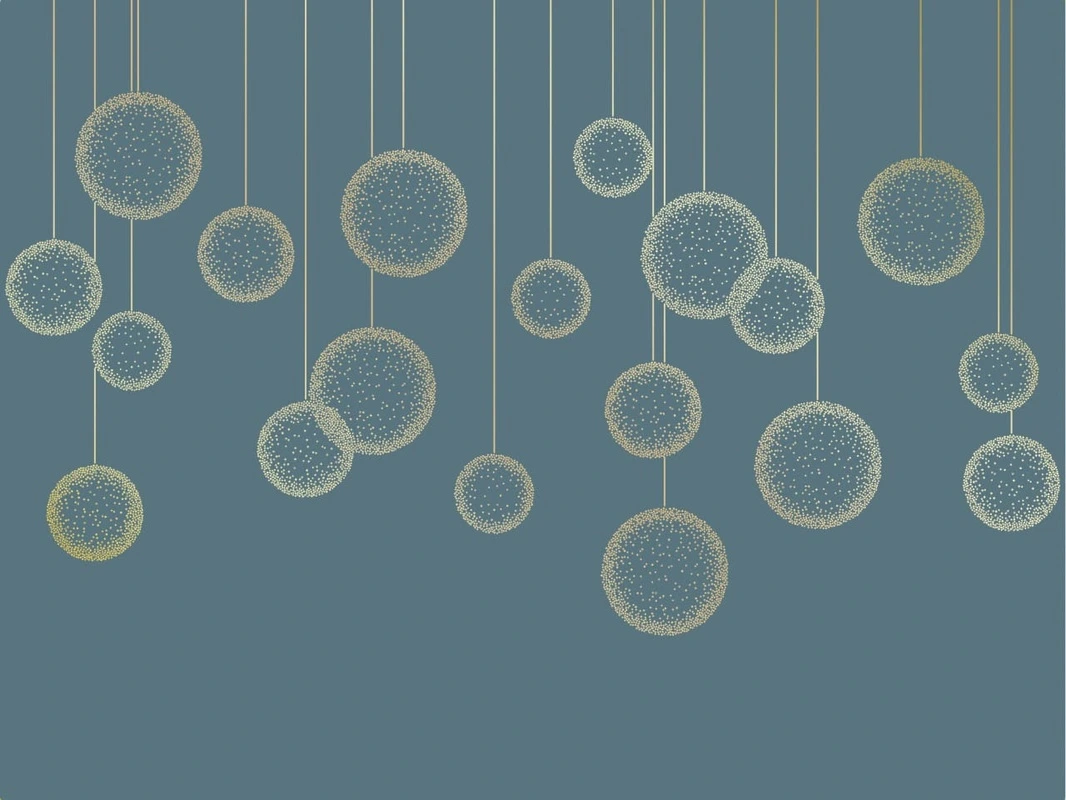 Фотообои на стену - графика, золотые линии, вертикальные линии, шары, бирюзовые, темная