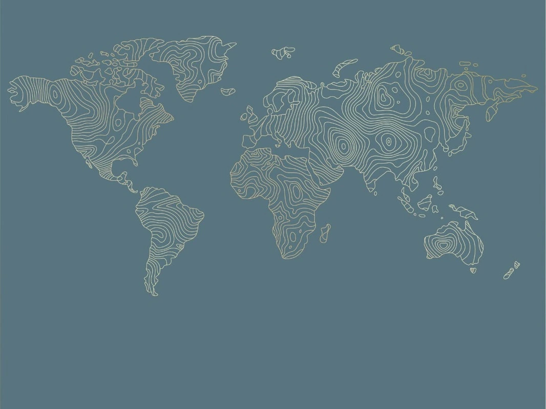 Фотообои на стену - графика, золотые линии, карта мира, карта, бирюзовые, темные